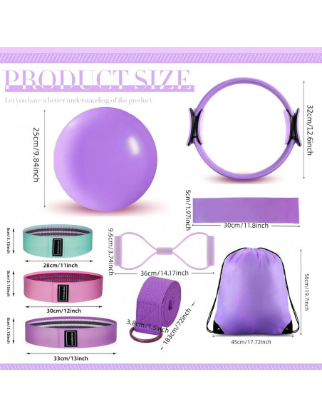 Kit de Pilates Yizocok con Anillo, Bandas y Pelota - 0.95 kg