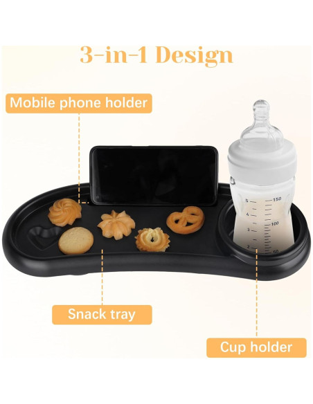 Bandeja de Snacks Ajustable para Cochecito con Soporte para Vaso