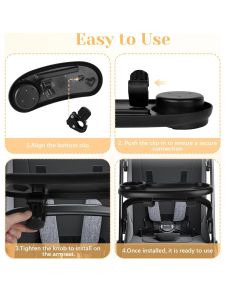 Bandeja de Snacks Ajustable para Cochecito con Soporte para Vaso