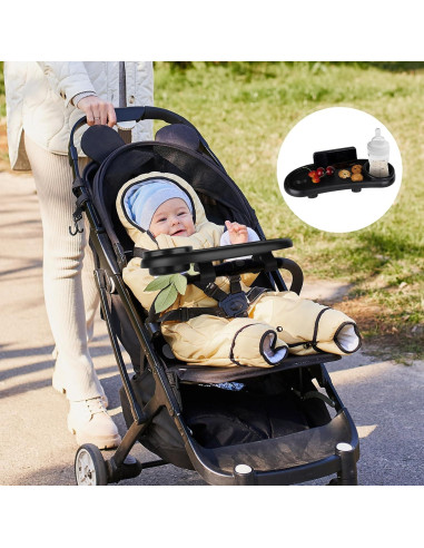 Bandeja de Snacks Ajustable para Cochecito con Soporte para Vaso