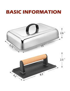 Dome de Derretimiento 33x24.8cm y Prensa de Hamburguesas 20.3x10.2cm HaSteeL 2