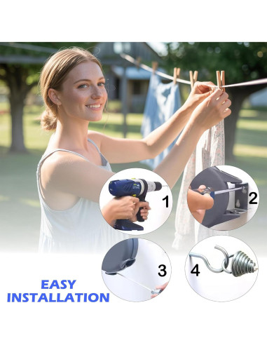 Cuerda Retráctil para Ropa Genérico 15M con 12 Pinzas de Madera