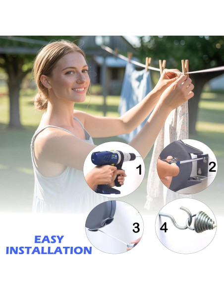 Cuerda Retráctil para Ropa Genérico 15M con 12 Pinzas de Madera