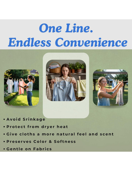 Cuerda Retráctil para Ropa Genérico 15M con 12 Pinzas de Madera