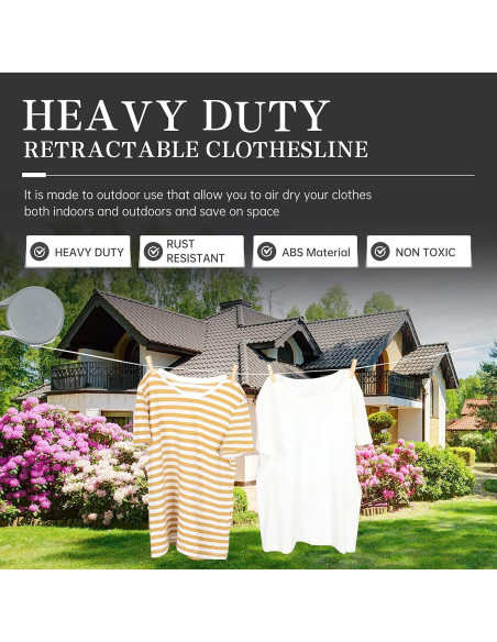Cuerda Retráctil para Ropa Genérico 15M con 12 Pinzas de Madera