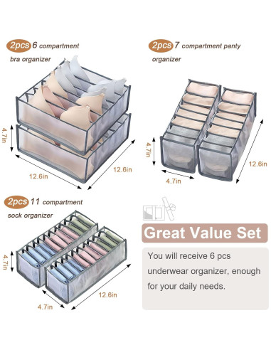 Organizador de Cajón GWSNIO 6 Pcs Plegable para Ropa Interior