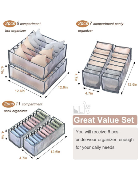 Organizador de Cajón GWSNIO 6 Pcs Plegable para Ropa Interior