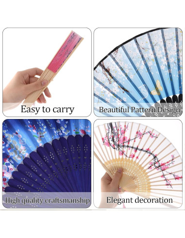 Juego de 4 Abanicos Plegables de Seda JTYKUYR - Floral Vintage