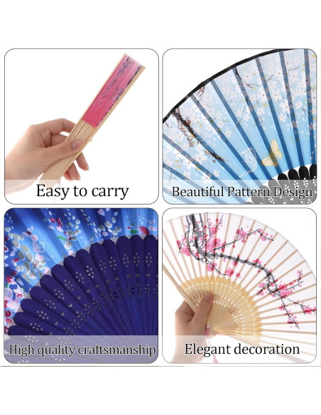 Juego de 4 Abanicos Plegables de Seda JTYKUYR - Floral Vintage