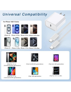 Cargador Rápido USB-C 20W + Cable 10FT para iPhone 16/15 2