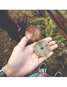 Brújula de bolsillo Joyzan vintage de cobre para camping 2