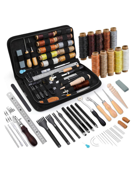 Kit de Herramientas de Cuero QMNNMA con Hilo Encerado y Agujas