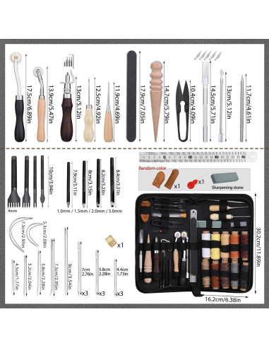 Kit de Herramientas de Cuero QMNNMA con Hilo Encerado y Agujas