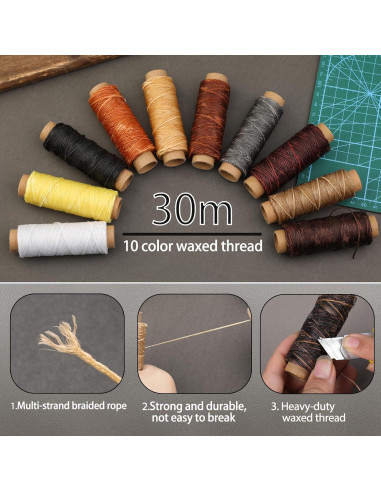 Kit de Herramientas de Cuero QMNNMA con Hilo Encerado y Agujas