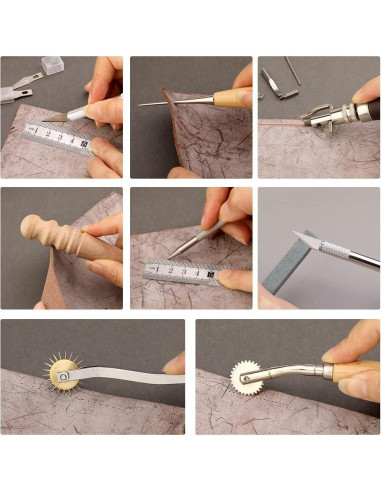 Kit de Herramientas de Cuero QMNNMA con Hilo Encerado y Agujas