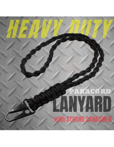Lanyard de Paracord FAMOORE con Gancho de Metal Negro 56cm
