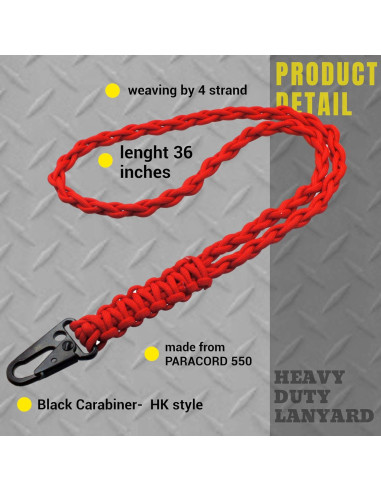 Lanyard de Paracord FAMOORE con Gancho de Metal Negro 56cm