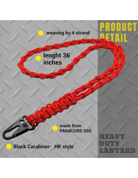 Lanyard de Paracord FAMOORE con Gancho de Metal Negro 56cm