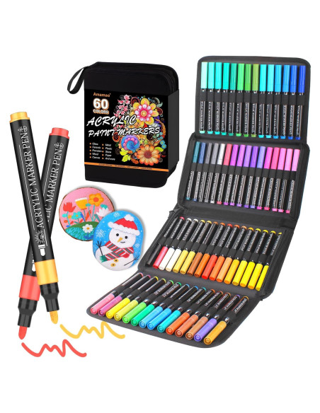 60 Marcadores Acrílicos Amamao Punta Media Multicolor 3mm