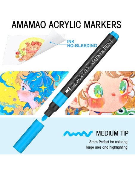 60 Marcadores Acrílicos Amamao Punta Media Multicolor 3mm