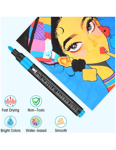 60 Marcadores Acrílicos Amamao Punta Media Multicolor 3mm