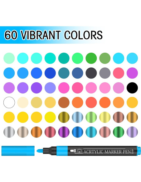 60 Marcadores Acrílicos Amamao Punta Media Multicolor 3mm