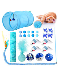 Juego de 24 Piezas de Juguetes para Gatos Foilswirl Azul