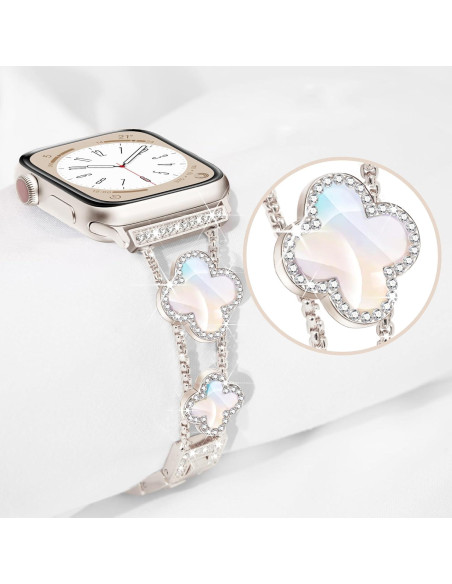 Banda Clover para Apple Watch 46mm 45mm 44mm 42mm 49mm - Pulsera de Metal con Diamantes para Mujeres