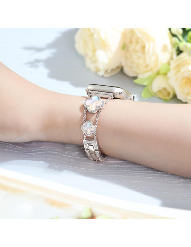 Banda Clover para Apple Watch 46mm 45mm 44mm 42mm 49mm - Pulsera de Metal con Diamantes para Mujeres