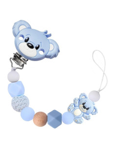 Clip de Chupete de Silicona Azul Oso Hecho a Mano