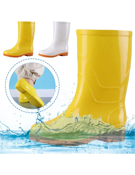 Botas de Lluvia Amarillas Mujeres Impermeables Media Pantorrilla