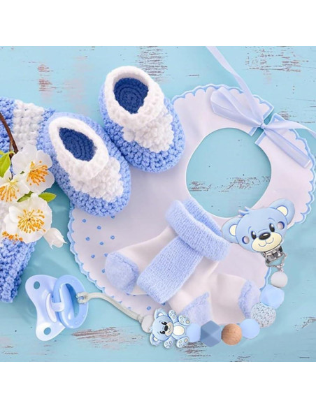 Clip de Chupete de Silicona Azul Oso Hecho a Mano