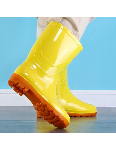 Botas de Lluvia Amarillas Mujeres Impermeables Media Pantorrilla