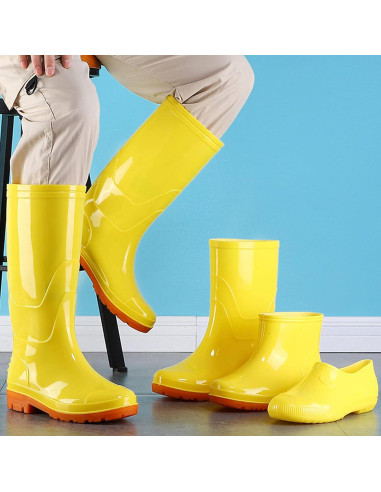 Botas de Lluvia Amarillas Mujeres Impermeables Media Pantorrilla