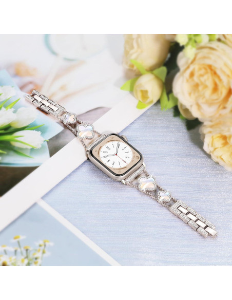 Banda Clover para Apple Watch 46mm 45mm 44mm 42mm 49mm - Pulsera de Metal con Diamantes para Mujeres