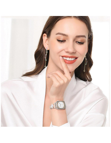 Banda Clover para Apple Watch 46mm 45mm 44mm 42mm 49mm - Pulsera de Metal con Diamantes para Mujeres