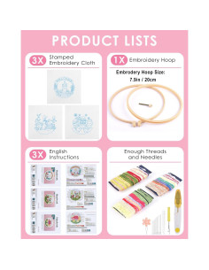 Kit de Bordado TINDTOP para Adultos - 3 Piezas con Aro y Hilos 2