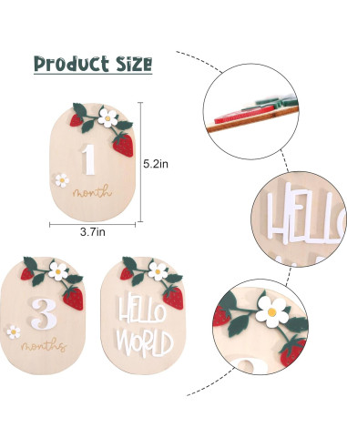 Tarjetas de Hitos Mensuales de Madera y Acrílico - 3 PCS