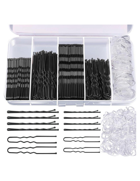 300 Gomas y Horquillas para Cabello UUYYEO - Transparente y Negro