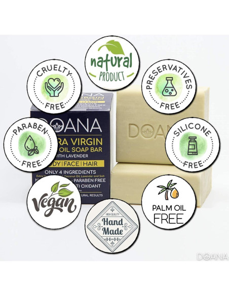 Jabón Artesanal de Aceite de Oliva y Lavanda 248g - Doana Organics