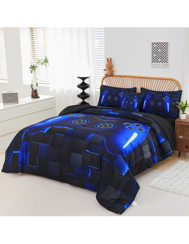 Conjunto de Ropa de Cama Twin PERFEMET Gamer 6 Piezas Azul