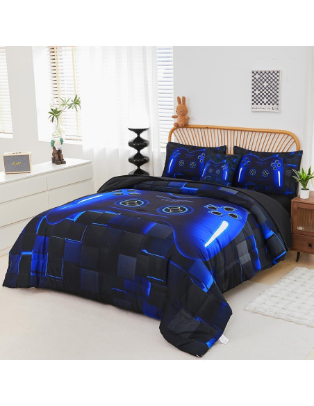 Conjunto de Ropa de Cama Twin PERFEMET Gamer 6 Piezas Azul