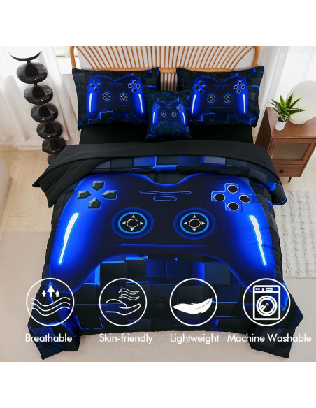 Conjunto de Ropa de Cama Twin PERFEMET Gamer 6 Piezas Azul