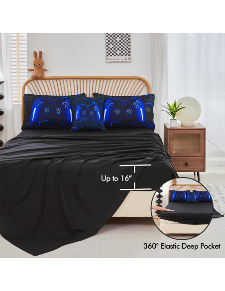 Conjunto de Ropa de Cama Twin PERFEMET Gamer 6 Piezas Azul