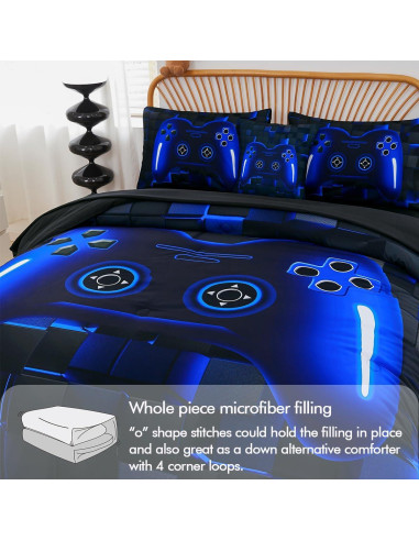 Conjunto de Ropa de Cama Twin PERFEMET Gamer 6 Piezas Azul
