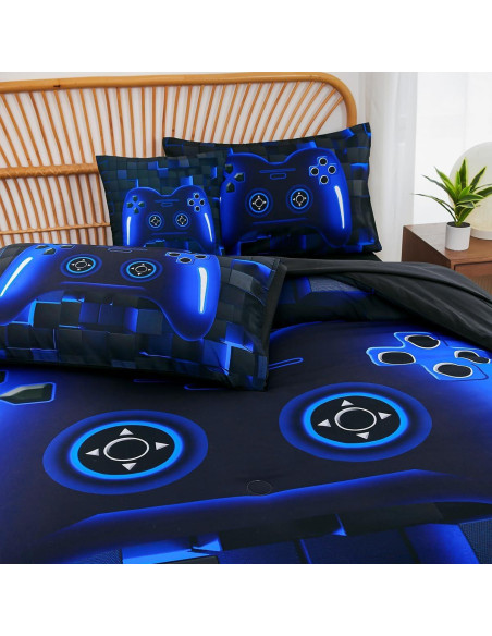 Conjunto de Ropa de Cama Twin PERFEMET Gamer 6 Piezas Azul