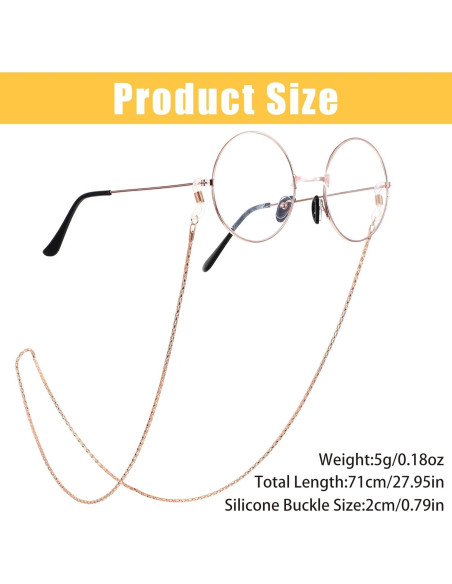 Cadena para Gafas 5PCS Nogeqi, Ajustable, Oro Rosa, Plata, Negro