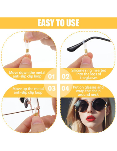 Cadena para Gafas 5PCS Nogeqi, Ajustable, Oro Rosa, Plata, Negro