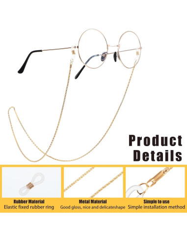 Cadena para Gafas 5PCS Nogeqi, Ajustable, Oro Rosa, Plata, Negro