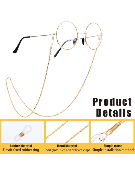Cadena para Gafas 5PCS Nogeqi, Ajustable, Oro Rosa, Plata, Negro